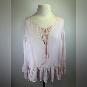 DKNY Jeans Women’s Light Pink Flow Quarter Sleeve Peasant Blouse - Size L